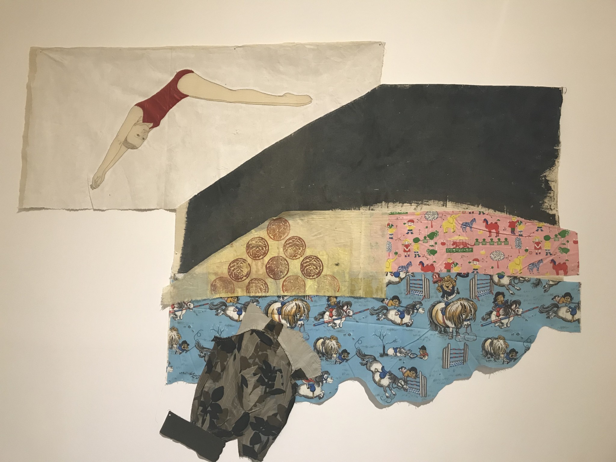 Pamela Levy,Untitled (Swimmer), 1978–1979, mixed media and embroidery on canvas, 160x220 Collection Helena and Yuval Levy, Tel Aviv